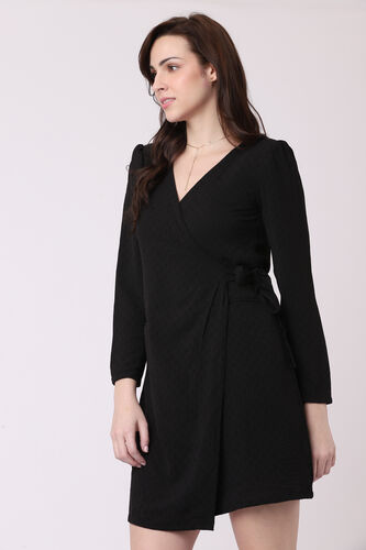 Black Dobby Straight Dress, Black, image 4
